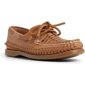 Women's Sperry Woven Leather Boat Shoes Deep Tan NEW in BOX Size 9.5